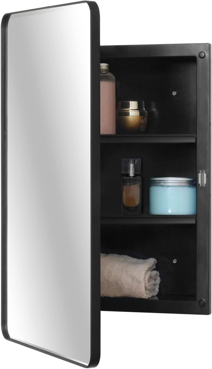 Fundin Armoire à pharmacie en plastique, porte miroir à bords biseautés