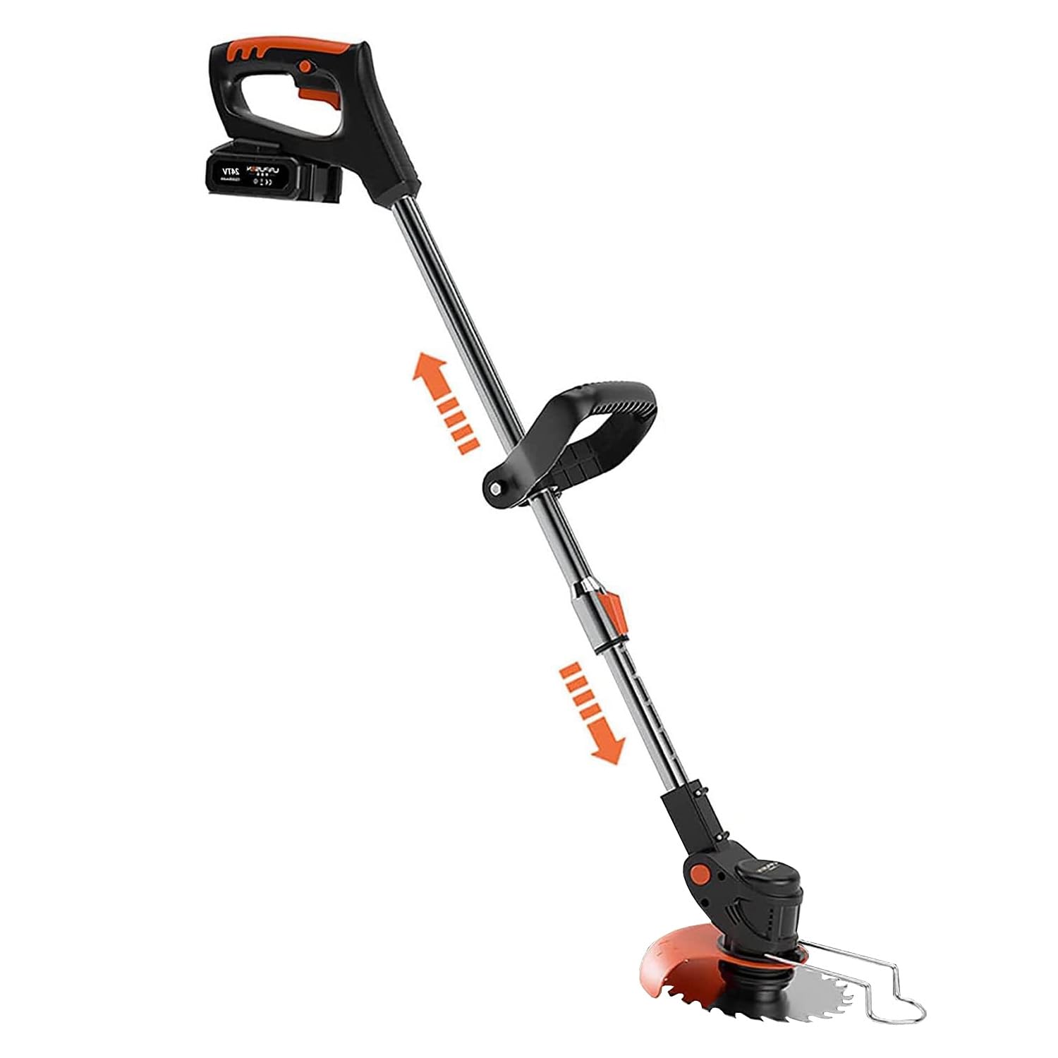 Bricozone Decespugliatore A Batteria con Manico Telescopico Regolabile Testa Rotante A 90° 2 Batterie in Litio 2000mAh Senza Fumi Accessori Inclusi Guanti Occhiali Lame in Acciaio Plastica E Forbice