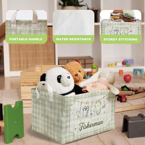 Image of Fishing Baby Shower Decorations,Fishing Storage Baskets,A little Fisherman Nursery Decor,Large Square Canvas Laundry Hamper With A Waterproof PE Coating,Foldable Kids Toy Clothes Bins for Bedroom