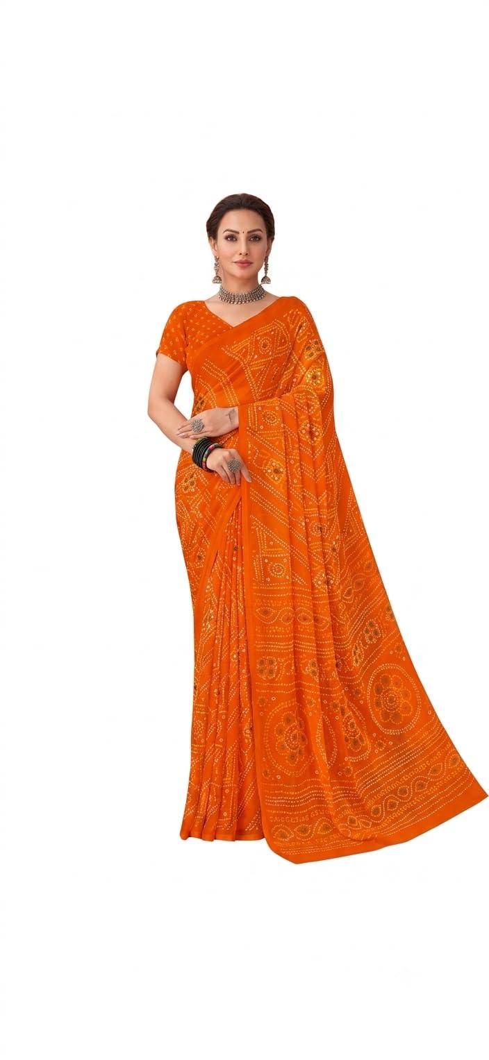 Orange Bandhani Saree for Women | Chiffon Printed Daily Wear Saree-image-13
