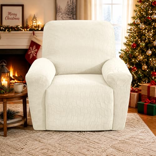 Image of ZNSAYOTX 100% Waterproof Recliner Chair Covers, 3-Piece Stretch Fit Recliner Slipcovers with Buckle & Elastic Band for Lazy Boy, Stay in Place, Soft Plaid Jacquard Protector (X-Large, Beige)