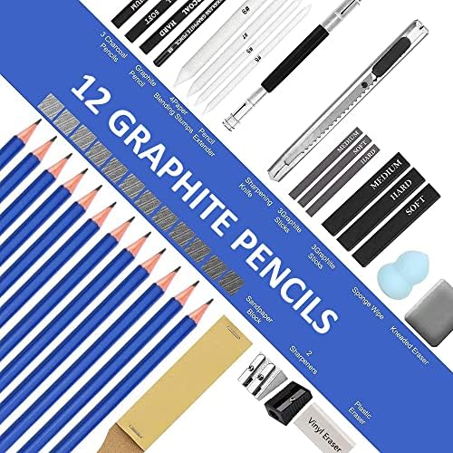 ADL Drawing Sketching Pencils Set - 32 Pcs Professional Sketch Charcoal Drawing Pencils for Artists, Beginners, Children, and Students - Portable Drawing Art Set, Black
