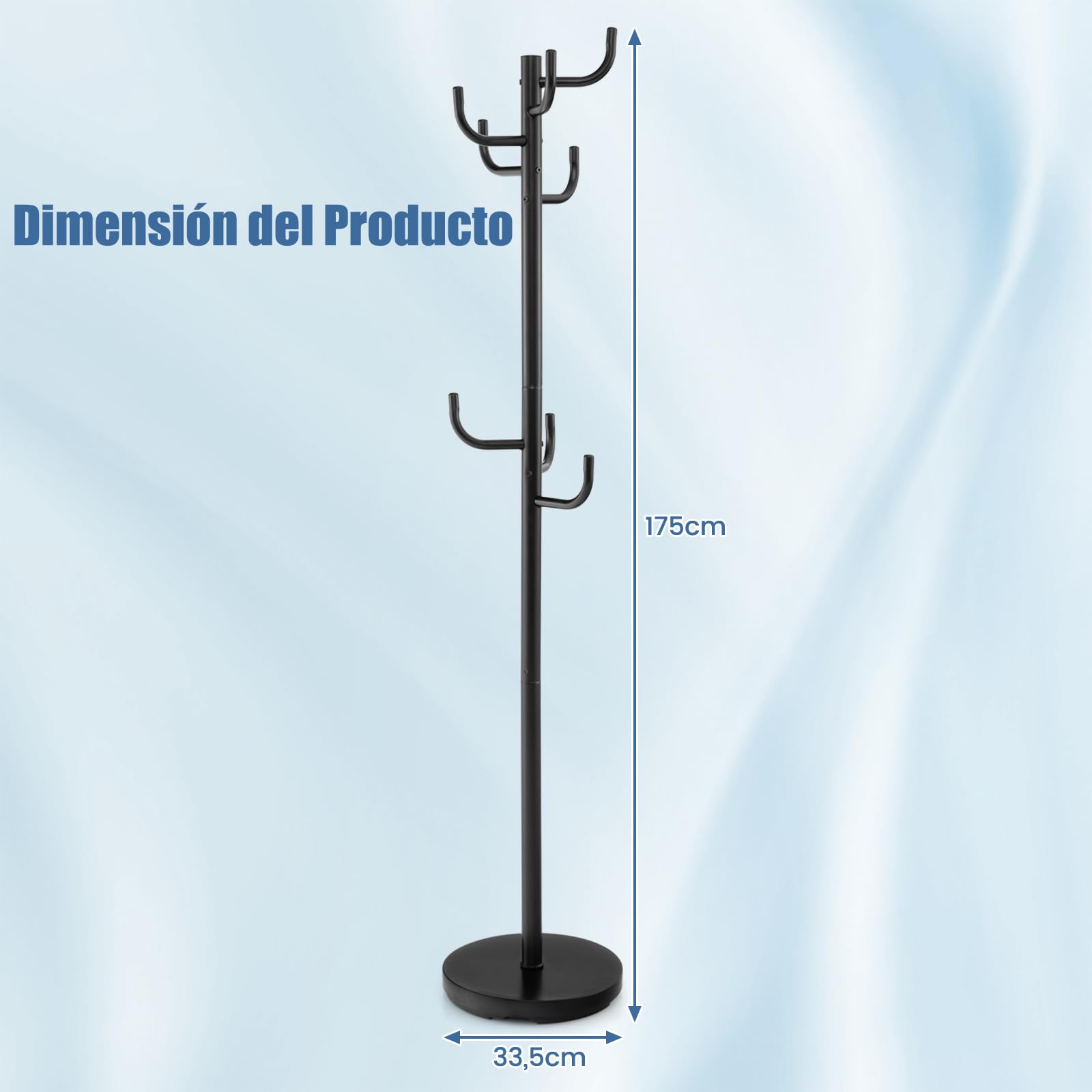 COSTWAY Perchero de Pie de Metal con 8 Ganchos Perchero para Ropa Chaqueta Sombrero Bolsa para Entrada Pasillo Dormitorio