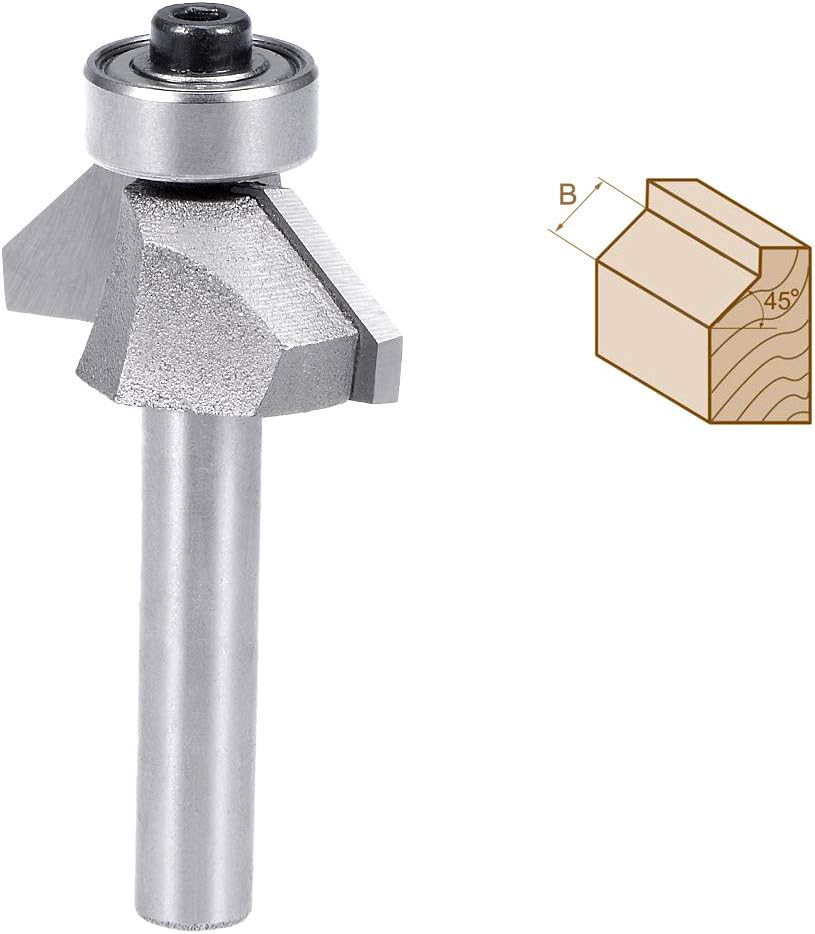 uxcell Chamfer Router Bit 1/4 Shank 3/8" Dia 45 Degree High Carbon Steel with Bearing for Carpentry Woodworking Cutter Tool