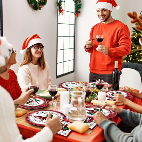 GREHUMOR 60Pcs Truck Christmas Plates and Napkins Red Truck Xmas Party Supplies Buffalo Plaid Xmas Paper Plates Napkins for Merry Christmas Party Supplies Serve 20 – Image 6