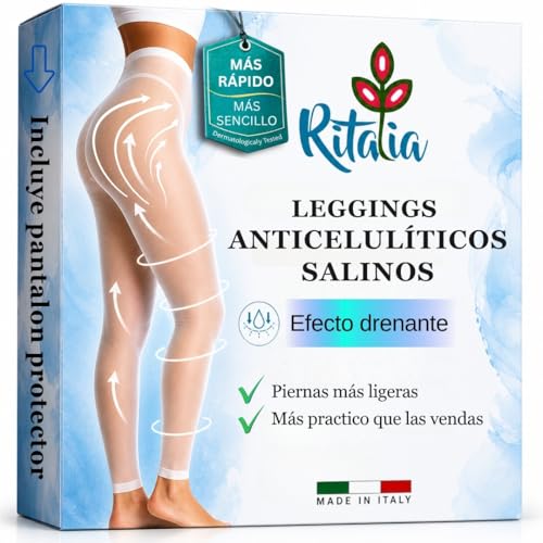Vendas drenantes anticelulíticas Ritalia® con sal del Mar Muerto y principios activos 100 % VEGANOS – Tratamiento de vendaje anticelulítico reductor y reafirmante para piernas y glúteos