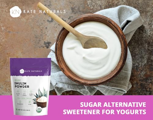 Image of Kate Naturals Inulin Powder Organic from Blue Agave (8oz) Soluble Prebiotic Fiber for Coffee, Yogurt & Smoothies