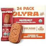 Olyra Hazelnut Cocoa Sandwich Breakfast Biscuits, Healthy Snacks for Adults and Kids, Low Sugar, High Fiber, Organic Vegan Cookies, with Ancient Greek Grains, USDA Certified Organic, Non GMO, 24 Packs