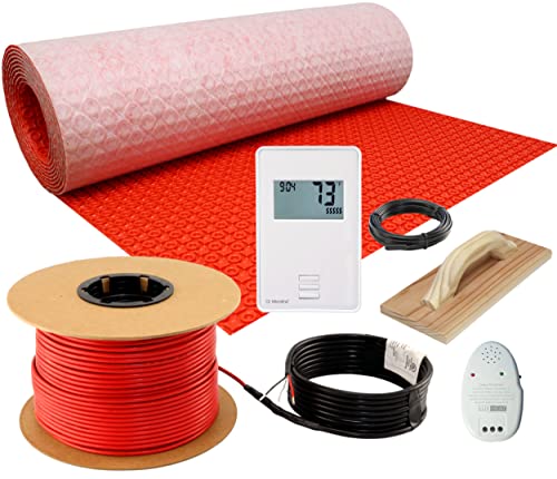 LuxHeat 30sqft Electric Radiant Floor Heating System - 120v Heated Floor Kit for Tile, Vinyl, Laminate Includes UTN4 Non-Programmable Thermostat w/GFCI, Heat Cable, Uncoupling Membrane, Sensor & Alarm -  ProLux Materials