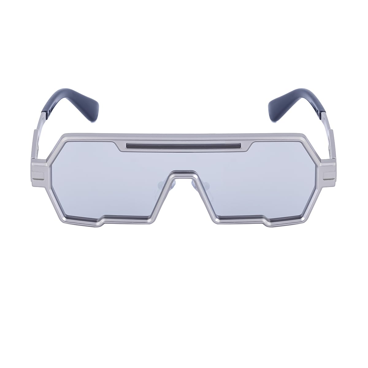 Junsika Retro Steampunk Sunglasses for Men Trendy Cool Design One Piece Irregular Metal Frame Silver Sunglasses
