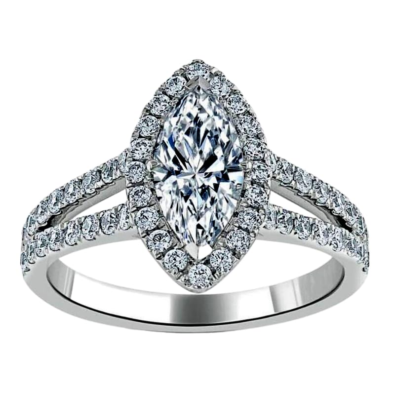 Bague en argent sterling 925 massif avec son halo de diamants CZ de prestige