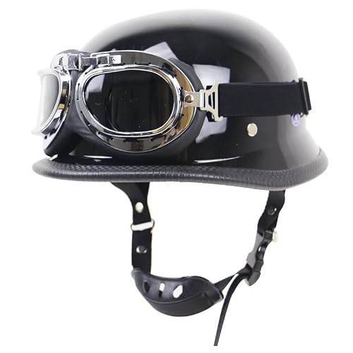 Image of ZLYJ Motorcycle Helmet Wehrmacht Style with Aviator Goggles Brain-Cap Retro Half Helmet Jet Helmet ECE Certified Scooter Moped Helmet Safety Helmet D,Large