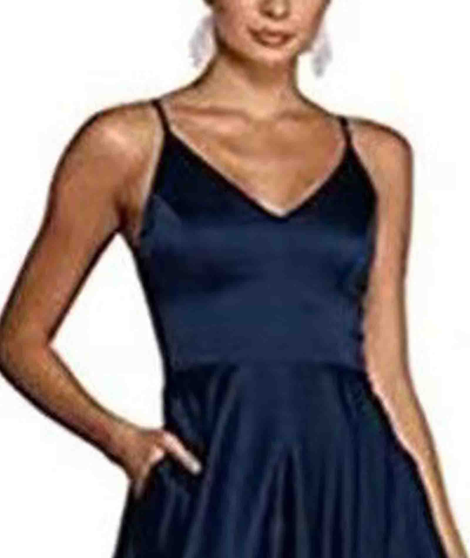 ECDAHICC Frauen Italienische Nudel Verstellbare Riemen Ball Kleid High Neck V-Ausschnitt Satin Tasche Formale Party Abendkleid