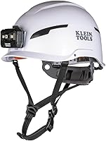 Klein Tools 60525 Type 2 Class E Safety Helmet with Rechargeable Headlamp - 20kV Protection, Non-Vented White