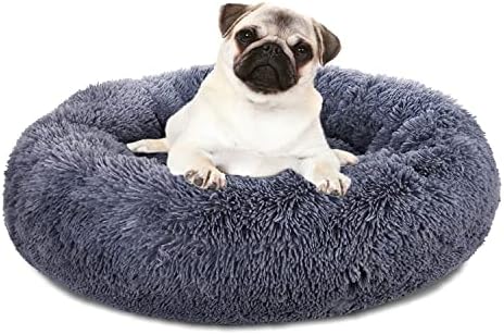 Plush Calming Dog Bed, Donut Dog Bed for Small Medium Large Dogs, Anti Anxiety Round Dog Bed, Soft Fuzzy Calming Bed for Dogs & Cats, Comfy Cat Bed, Marshmallow Cuddler Nest Calming Pet Bed