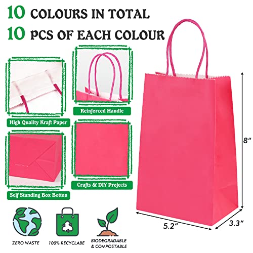 Tomnk 100Pcs Small Gift Bags 10 Colors Goodie Bags Bulk, Party Favor Bags With Handles For Christmas Day, Birthday Party Wedding Baby Shower Shopping And Party Supplies #TOP1