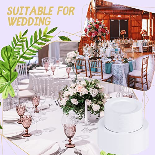 200 Pieces White Plastic Plates White Disposable Plates Heavyweight Plates Including 100 White Dinner Plates 10.25 Inch, 100 White Dessert Salad Plates 7.5 Inch For Wedding Christmas Halloween Party #TOP4