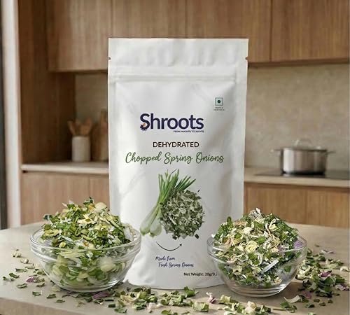Image of SHROOTS Dehydrated Chopped Spring Onion Flakes | 100% Natural & Aromatic | Rich in Nutrients for Immune Support & Digestive Health | Perfect for Soups, Salads & Cooking | 20g (Pack of 1)