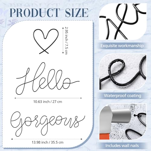 Image of Hicarer Metal Hello Gorgeous Wall Art Minimalist Decor for Bedroom Bathroom Living Room Dressing Room Salon Office Home Decorations Easy to Install Wall Decor(Black,Fashion Style)