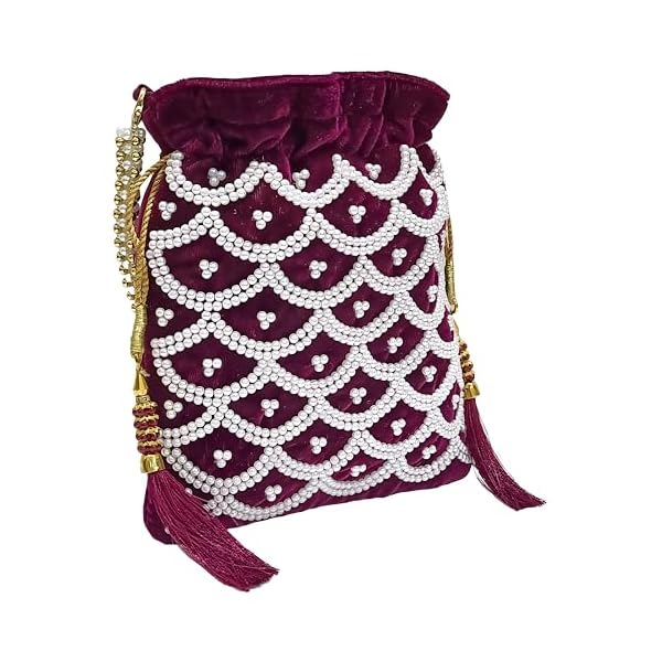 Amerie Fashions Women's Embroidered Pearl Beaded Potli Bag Purse for Party Wedding
