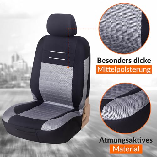 Upgrade4cars Autositzbezüge Grau Schwarz | Autoschonbezüge Set für Vordersitze & Rückbank | Autositzbezug Universal