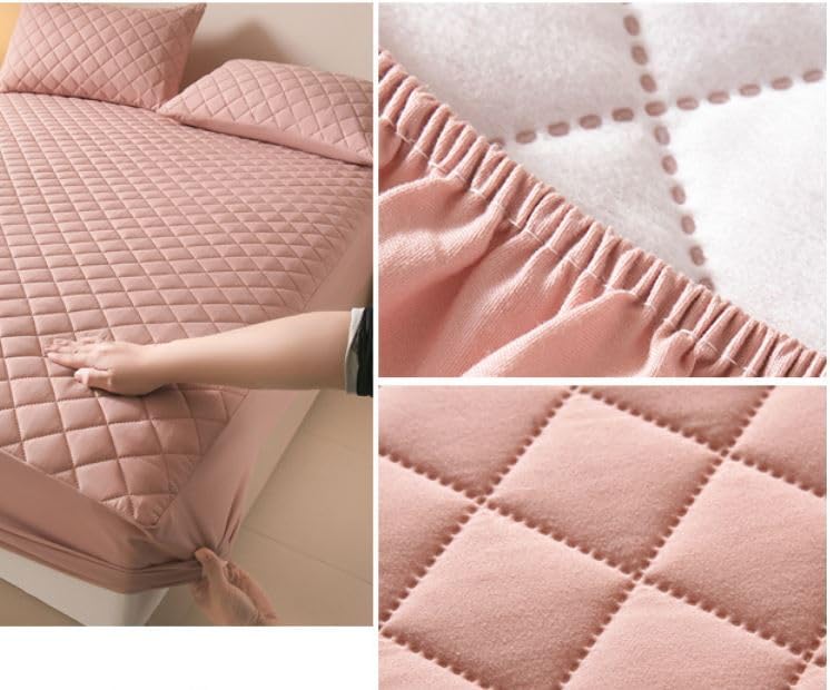 Quilted Luxury Twin, Double, Queen, King Size Waterproof Mattress Protector, Fitted Pockets Mattress Cover, All Season Mattress Fitted Protector, Ultra Soft, 7colors (Pink, Twin/Single)