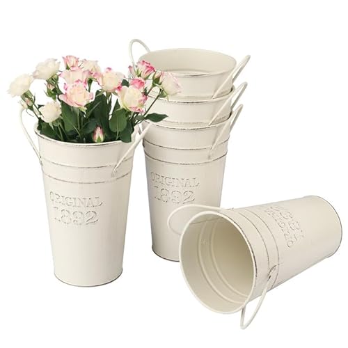 GENHAKON 5 PCS 8 Inch Tall Rustic Galvanized Flower Vases,