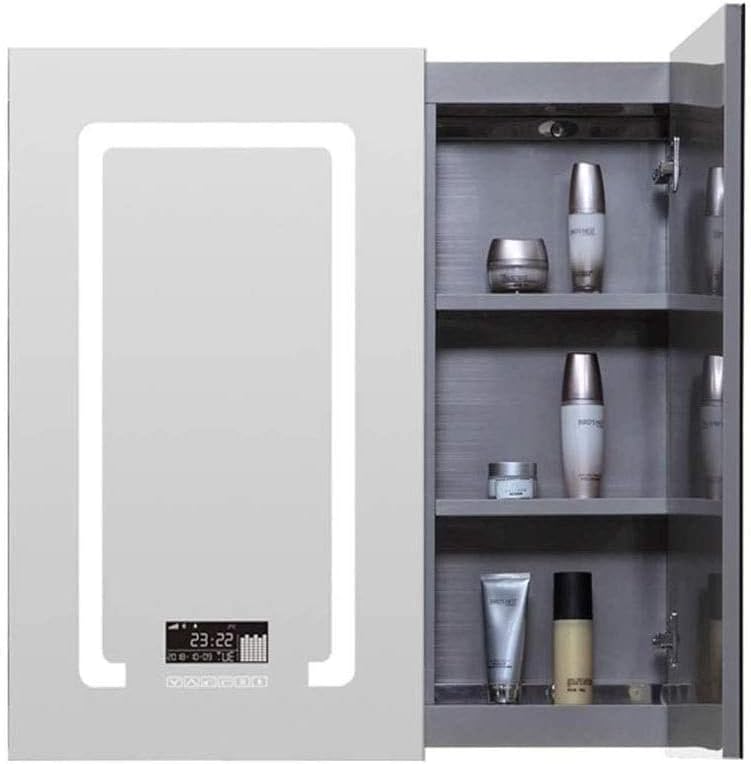 Bathroom Cabinet,Bathroom Cabinet, Wall Mounted Digital Clock Defogger, Bathroom Cabinet with Touch Screen Buttons and Mirror Storage Cabinet