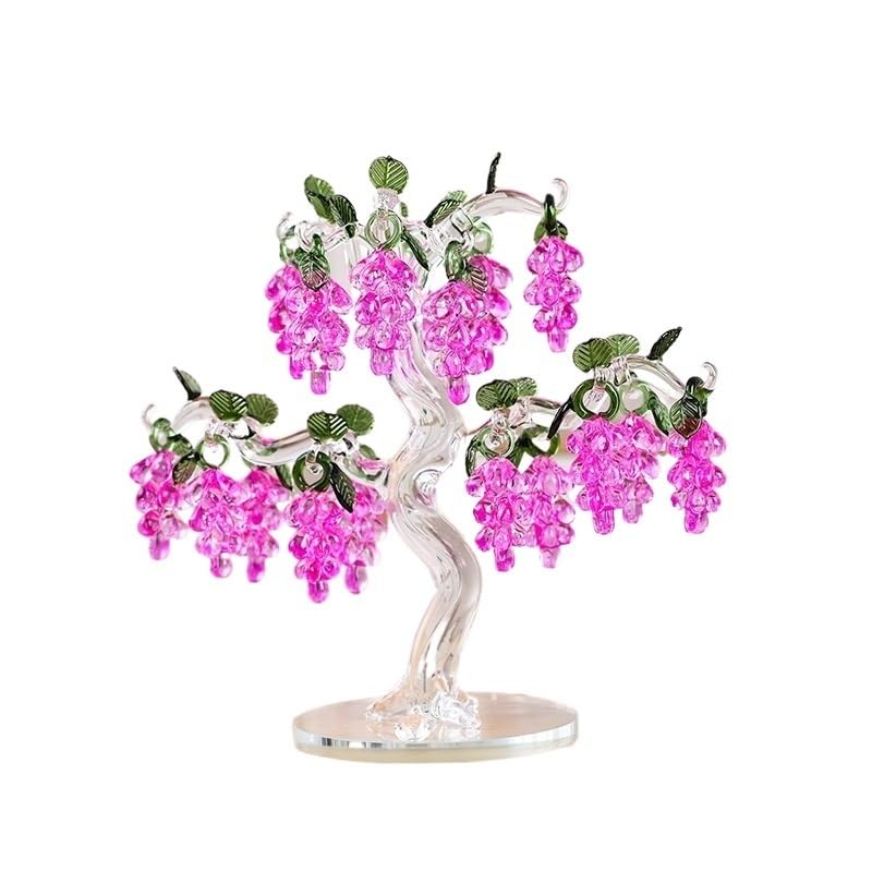 Crystal Grape Tree with 18 12 8 6 Grapes Fengshui Craft Home Decor Figurines Christmas New Year Gifts Souvenirs Decor Ornament (Color : Pink, Size : 6 Hangs)