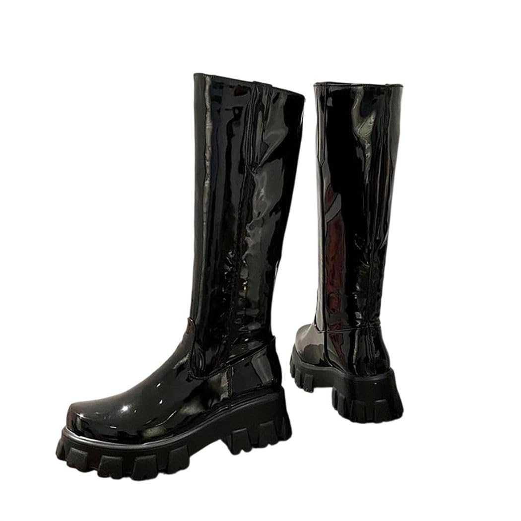 Womens Winter Knee-High Boots Wedges High Heels Platform Lace-Up Long Booties With Warm Fur Lining Motorcycle Shoes