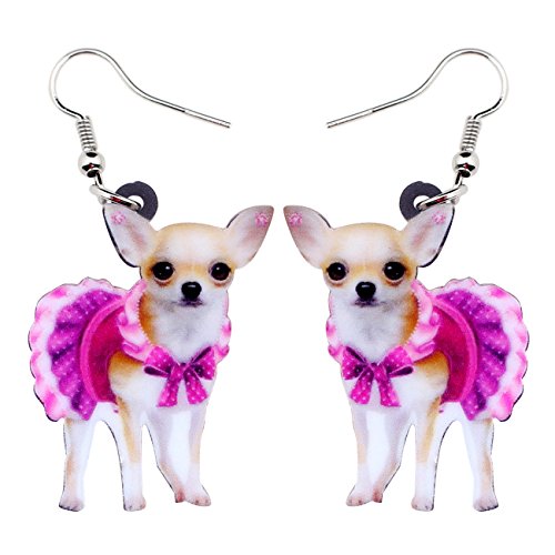 Newei Acrylic Sweet Chihuahua Dog Earrings Dangle Drop For Women Kids Puppy Animal Pet Jewelry Gift Charm (Pink) #TOP24