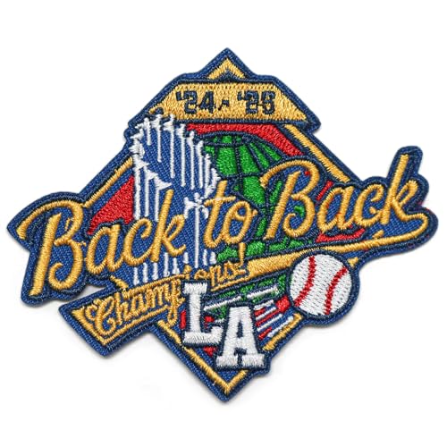 Baseball 2025 World Champions Embroidered Iron On Patch | Los Angeles LA | Patches for Clothing Hats & DIY Accessories (Back to Back Patch | 2.7 H x 3.3 W)