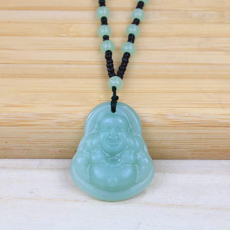 FORUBUS Green Jade Buddha Circle Red String Pendant Necklace - Chinese Traditional Amulet for Luck and Protection3