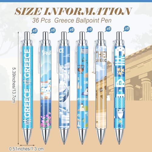 Image of Sayglossy 36 Pcs Greece Ballpoint Pen Collectible Greece Gift Pen Bulk Retractable Greek Civilization Souvenirs for Office Supplies, 6 Styles, Black Gel Ink