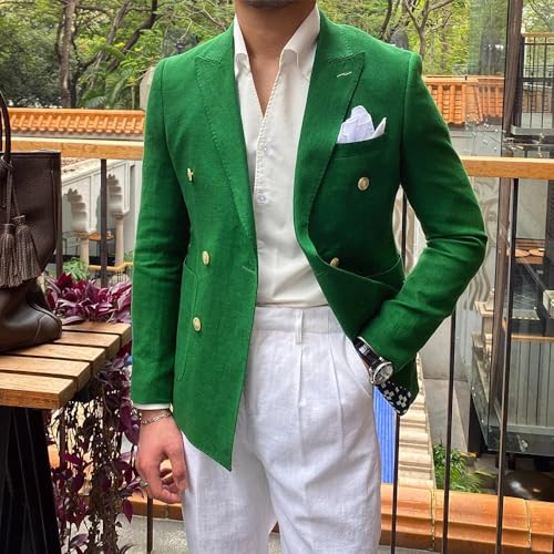 Linen Men's Blazer Casual Summer Slim Fit Suit Jacket Double Breasted Wedding Prom Blazer for Men3