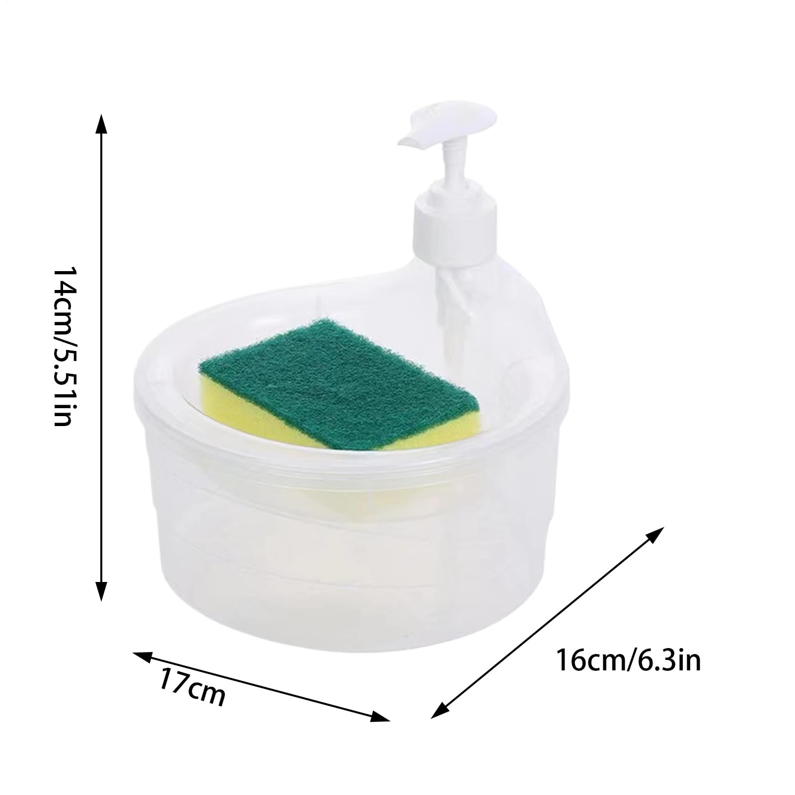 2-in-1 Dishwashing Dispenser with Sponge, Liquid Pump Bottle and Holder, Compact Sturdy Space-Saving Kitchen Sink Accessory for Cleaning Plates, Bowls, Glasses, and Utensils