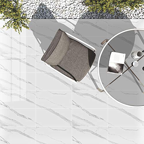 wxiang 30cmx60cm 4 PièCes Autocollant De Carrelage Motif De Marbre Auto-AdhéSif éTanche Cuisine Carreaux Autocollants Salle De Bain Vinyle Sticker Carrelage -Blanc – vue 4