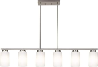 TODOLUZ 6-Lights Farmhouse Pendant Light Fixture Kitchen Island Lights with Opal White Glass Shade, Hanging Ceiling Light in Brushes Nickel for Dining Room Home Lighting