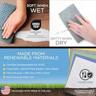 Swedish Dishcloths for Kitchen XL, 30 Sheet Roll, Biodegradable & Compostable, Reusable Paper Towel Cleaning Cloths, 11" x 10", No Odor, Washing Dishes, Ultra Absorbent Cellulose Sponge Towel, By LOLA