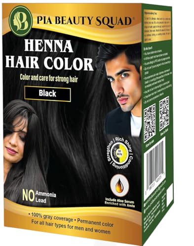 PIA Beauty Henna Hair Color Kit – Black – 30 Minute Ayurvedic Hair Dye with Serum – 100% Grey Coverage |Color mix+ Shine Serum | For Men & Women (Black,...