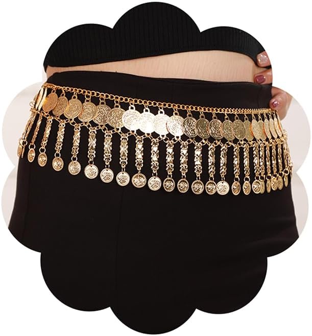Jumwrit Punk Long Waist Chain Belt Boho Layered Coin Pendant Belly Link Chain Rave Chunky Statement Summer Beach Dress Body Chain Fashion Body Accessories for Women