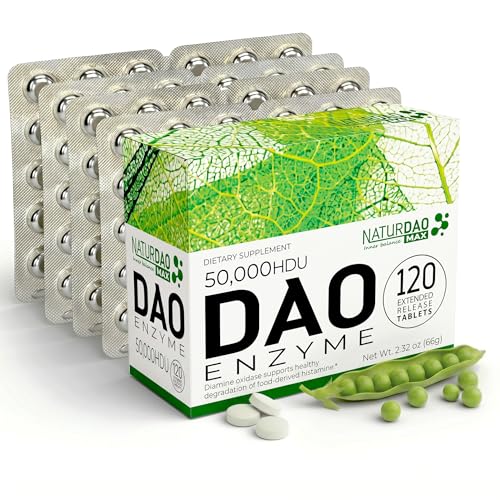NATURDAO MAX DAO Enzyme Supplement 120 Tablets 50 000 HDU per Tablet Adjustable Dosage Extended Release Histamine Blocker