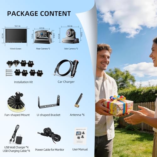 Image of Magnetic RV Wireless Backup Camera, HD 1080P 10 inch Loop Recording Monitor, 2-Rear View 2-Side View Cameras Wireless System for RV Trailer Trucks, Built-in 9600mAh Battery, Night Vision- ZEROXCLUB BC104