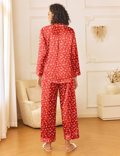 Image of Ekouaer Womens Silk Satin Pajama Sets 2 Piece Sleepwear Pjs Set Long Sleeve Button Down Top and Pants Stripe Loungewear S-XXL