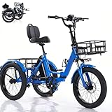 DHsdlpLU E Dreirad für Zusammenklappbar Erwachsene Elektro 20 Zoll für Erwachsene mit Gepäckkorb Breitreifen für Erwachsene Zusammenklappbar, Leichter Einstieg 200 kg Tragkraft