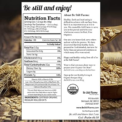 Be Still Farms Organic Oatmeal Regular Rolled Oats - Old Fashioned Oat Bulk (4.8 lb) - 100% Whole Grain | High in Fiber & Protein | USA Grown | USDA Certified | Vegan | Non-GMO | Sugar-Free
