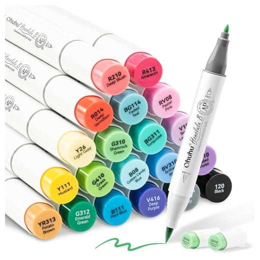 24 rotuladores de colores a base de alcohol Ohuhu. Rotuladores de dibujo de doble punta (pincel y punta fina) para niños o artistas, tanto para colorear como ilustración para adultos