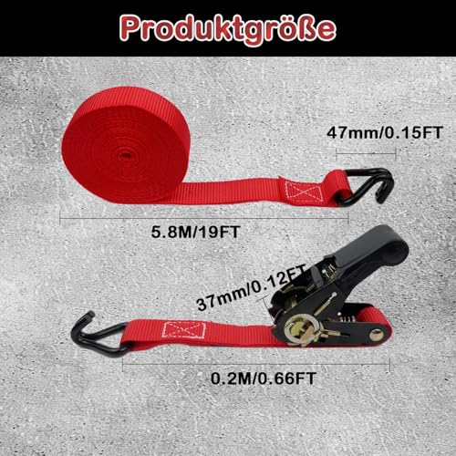 OWSYTOOL Spanngurte mit Ratsche 4Pack, 4 x 800KG Spanngurte mit Haken, 6M x 25mm Zurrgurte mit Ratsche für Motorräder, Auto, Anhänger, Ladungen, Haushalt