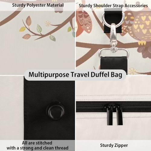 Travel Duffel Bag, Cute Owl Sports Tote Gym Bag Foldable Western Aztec Weekender Bag Carry on Luggage Handle Bag Overnight Shoulder Bag for Women Men,A-20133