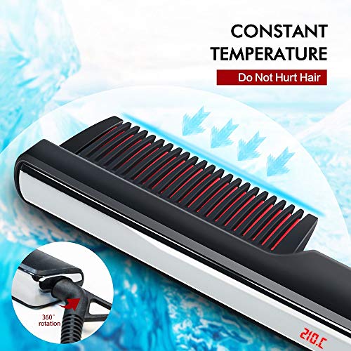 Peine alisador de cabello y barba anti quemaduras con pantalla LCD para hombres y mujeres, cerámica, rotación 360 grados miniatura 6